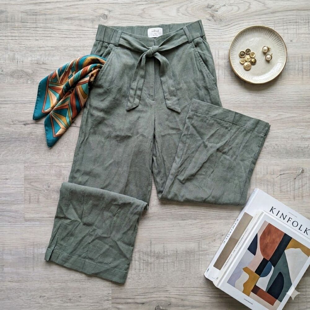 Wilfred Vintage Green Wide Leg Linen-Look Pants - XS